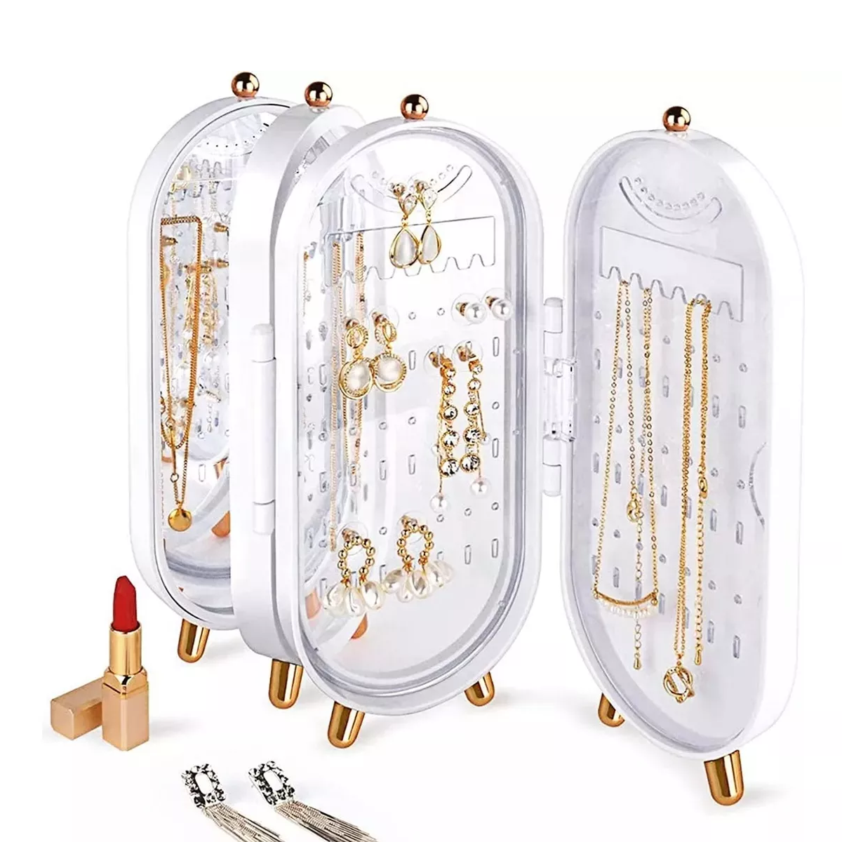 Alhajero organizador de joyas plegable con espejo