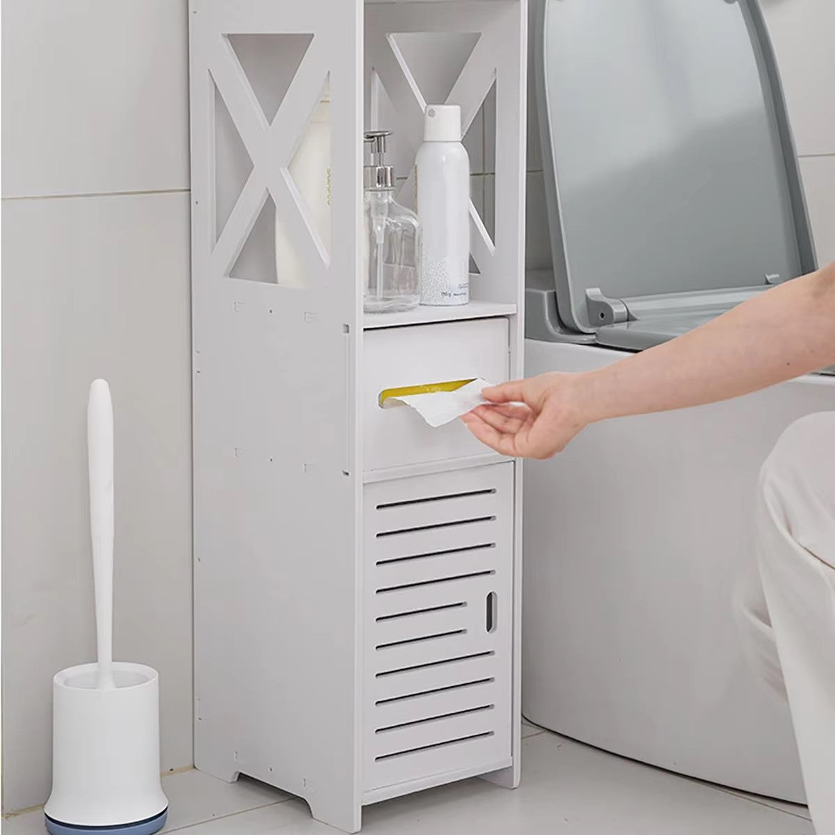 Mueble organizador de baño con dispensador